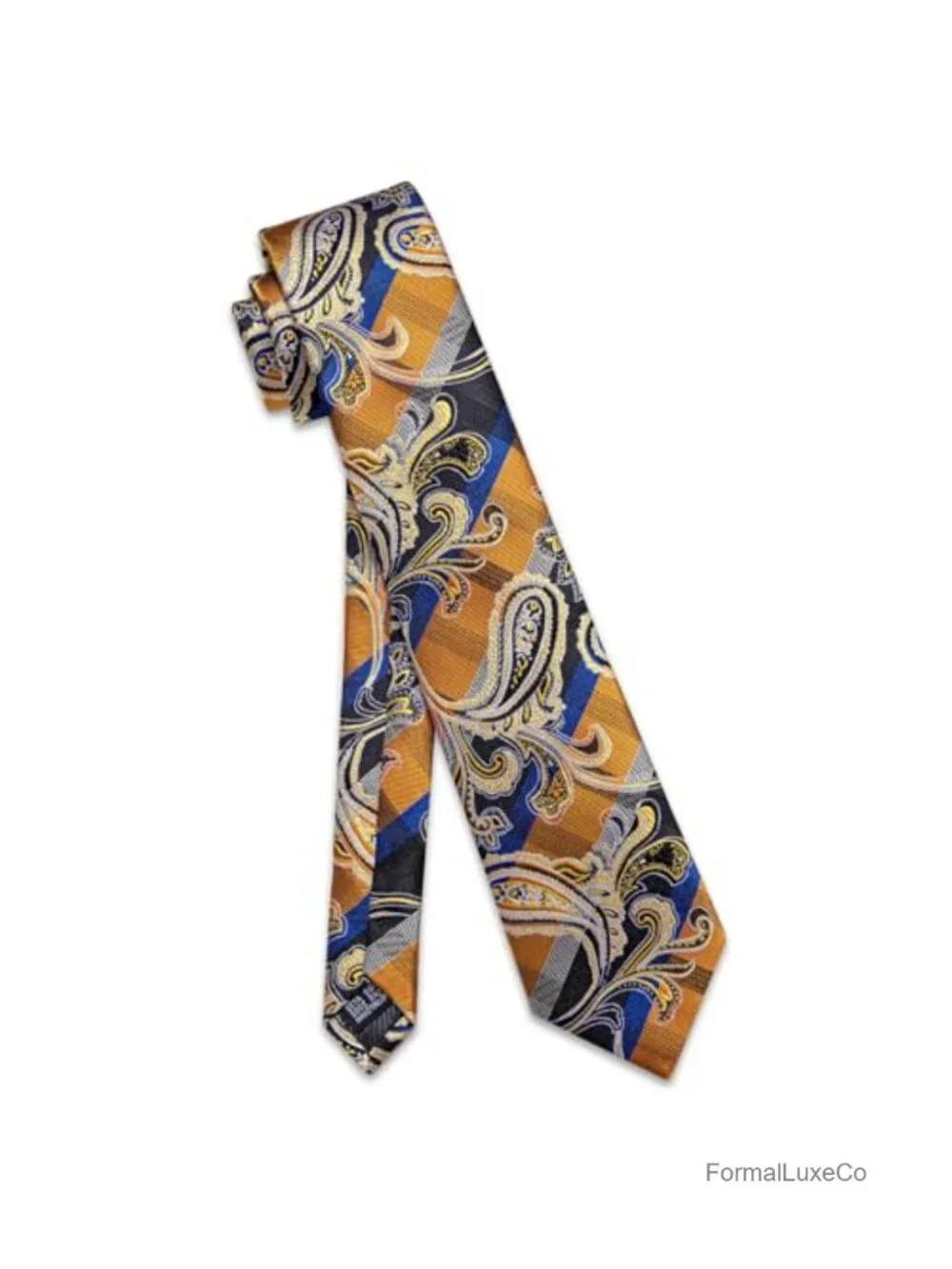 Mens Silk Necktie Set with Pocket Square, Cufflinks, Tie Clip, Lapel Pin